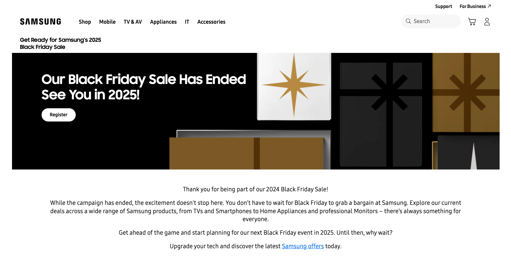 Samsung BFCM landing page